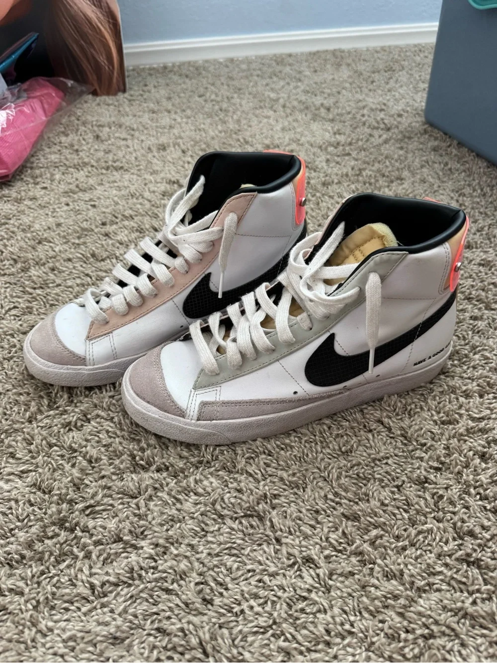 Nike Mid-Top Sneakers White Black with Coral Accent